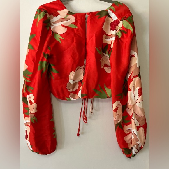 FARM Rio Red Floral Voluminous Sleeve Blouse with Colorrful Accents - Size M - Picture 5 of 7